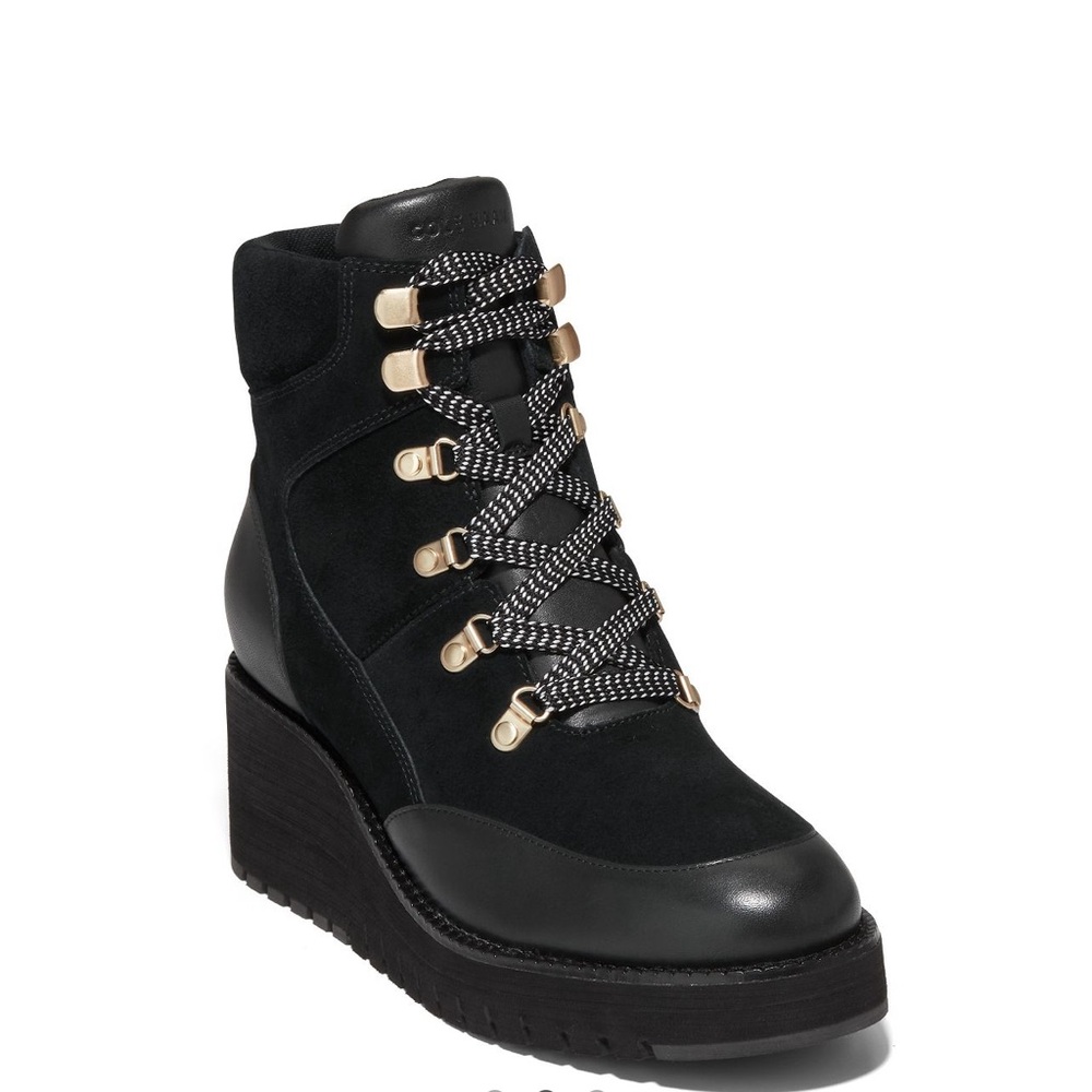 NWT Cole Haan Women's Waterproof Black Suede Zerogrand City Wedge Hiker Boots